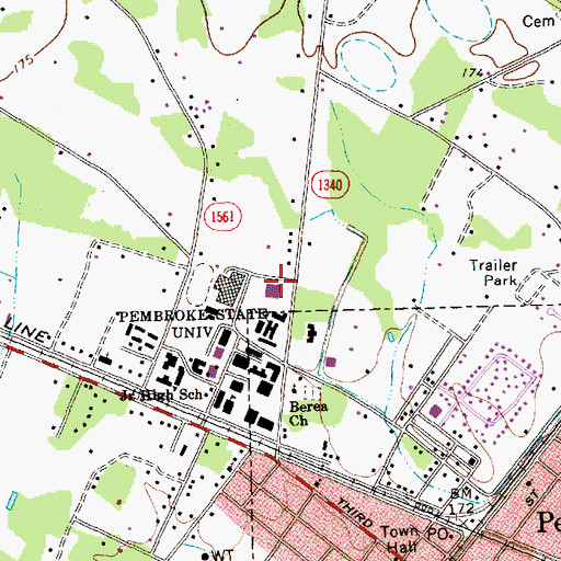 Topographic Map of University of North Carolina - Pembroke Campus Givens Performing Arts Center, NC