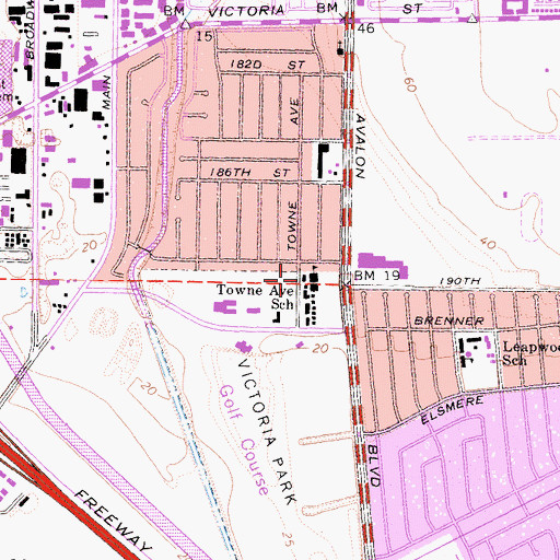 Topographic Map of Towne Elementary School, CA