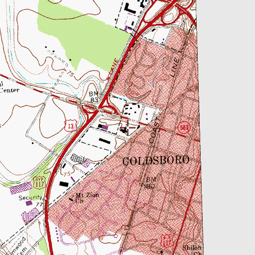 Topographic Map of Saint Mark Church of Christ, NC