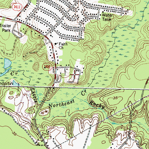 Topographic Map of Wetherington's Mobile Home Park, NC