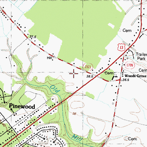 Topographic Map of Woodside Mobile Home Park, NC