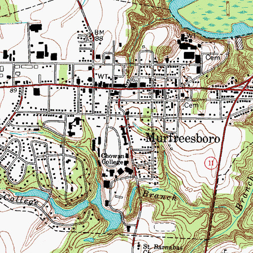 Topographic Map of Chowan University - Belk Residence Hall, NC