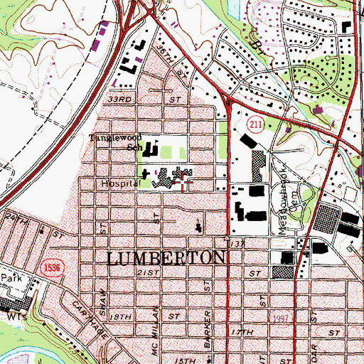 Topographic Map of Southeastern Regional Medical Center, NC