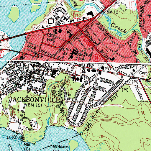 Topographic Map of Onslow County Health Department, NC