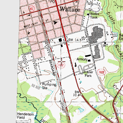 Topographic Map of Brian Center Health and Rehabilitation Center of Wallace, NC
