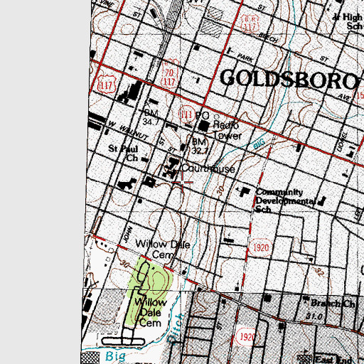 Topographic Map of John Oliver Center, NC