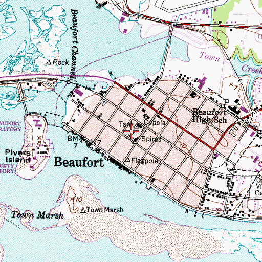 Topographic Map of First Baptist Church of Beaufort, NC