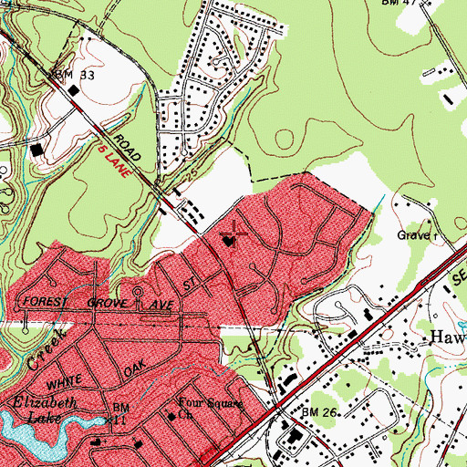 Topographic Map of First Christian Church, NC