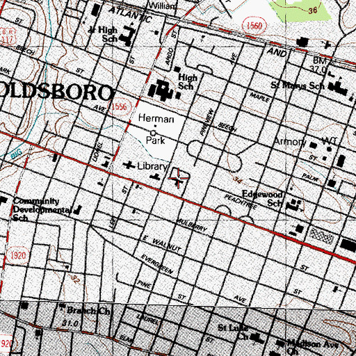Topographic Map of First Presbyterian Church, NC