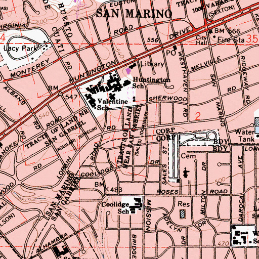 Topographic Map of Tracts of Land Near San Gabriel, CA
