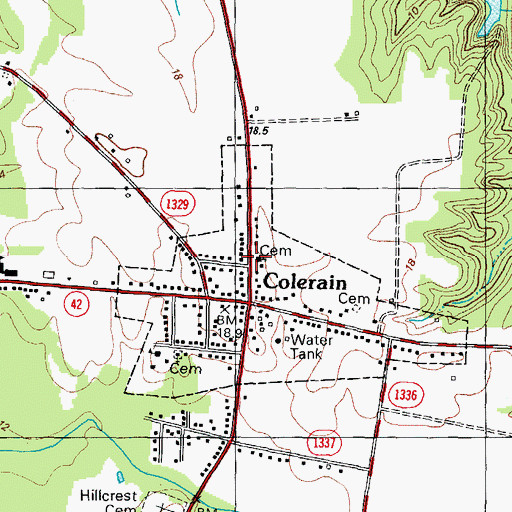 Topographic Map of Colerain Baptist Church, NC