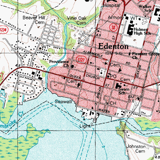Topographic Map of Edenton Baptist Church, NC