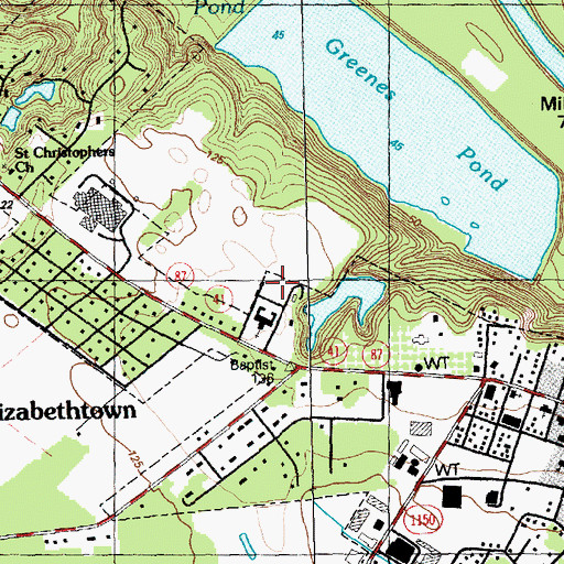 Topographic Map of Elizabethtown Baptist Church, NC