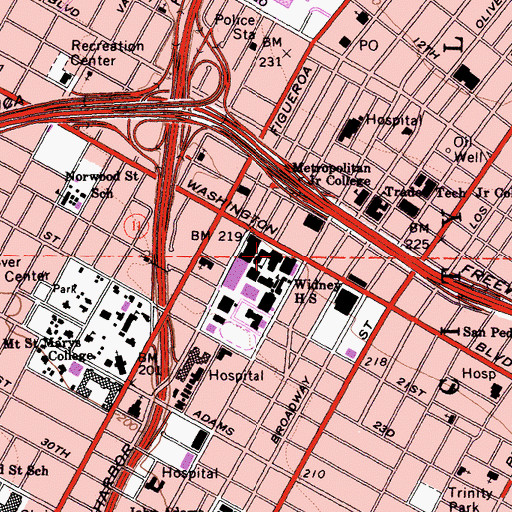 Topographic Map of Los Angeles Trade Technical College, CA