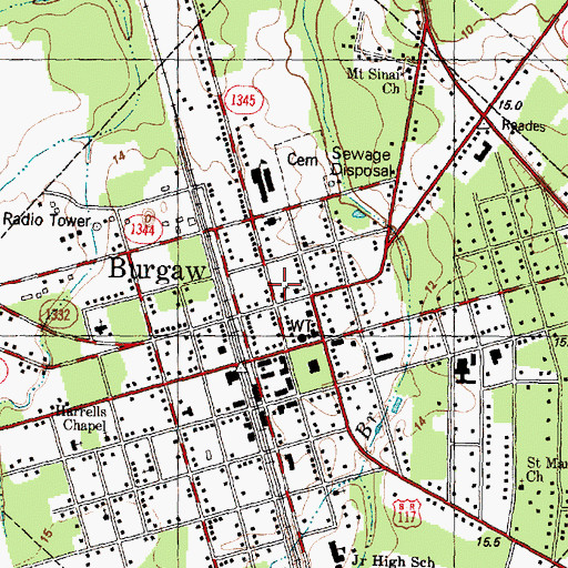 Topographic Map of Burgaw Baptist Church, NC