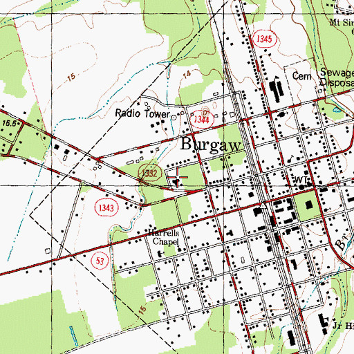 Topographic Map of Burgaw Holiness Church, NC