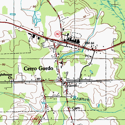 Topographic Map of Cerro Gordo Baptist Church, NC