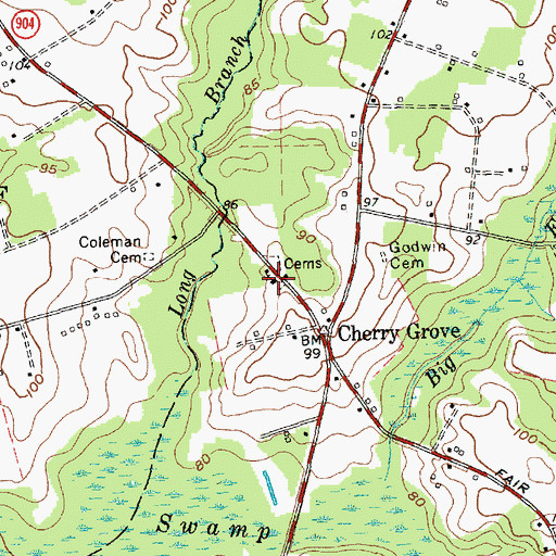 Topographic Map of Cherry Grove Baptist Church, NC