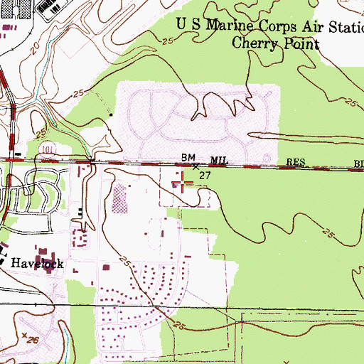 Topographic Map of Cherry Point Church of Christ, NC