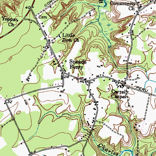 Topographic Map of Onslow County Public Library - Sneads Ferry Branch, NC