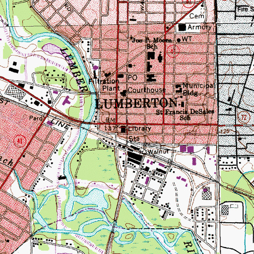 Topographic Map of Robeson County Public Library, NC