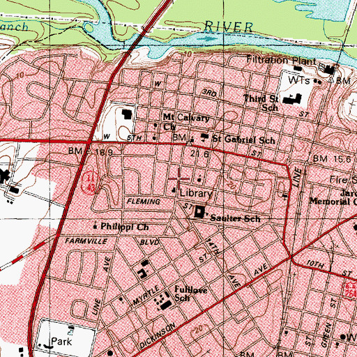 Topographic Map of Shepherd Memorial Library - Carver Branch, NC