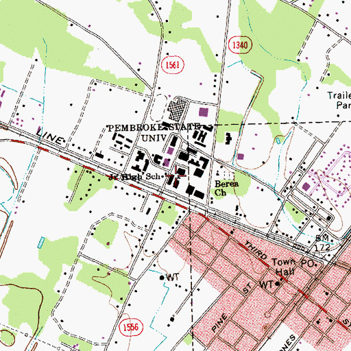 Topographic Map of University of North Carolina - Pembroke Campus Livermore Library, NC