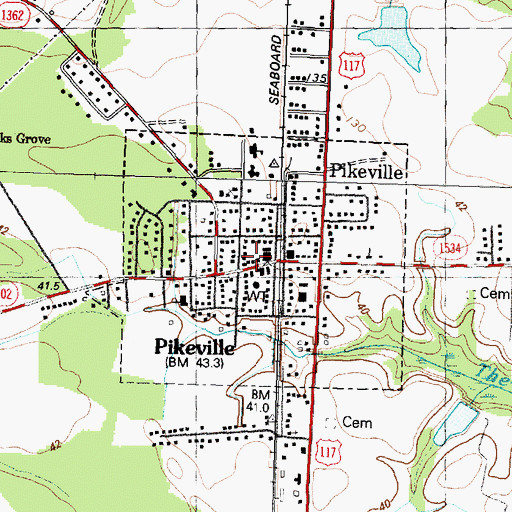 Topographic Map of Wayne County Public Library - Pikeville Branch, NC