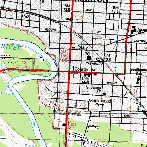 Topographic Map of Caswell Number 1 Fire Station Museum, NC
