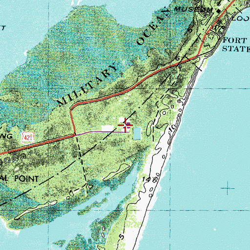 Topographic Map of North Carolina Aquarium at Fort Fisher, NC
