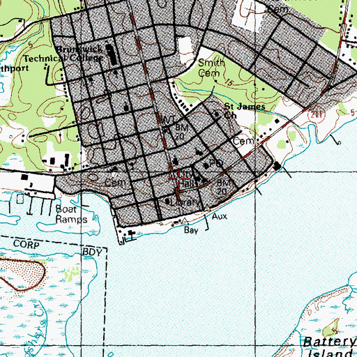 Topographic Map of North Carolina Maritime Museum at Southport, NC