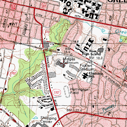 Topographic Map of East Carolina University - Williams Arena, NC