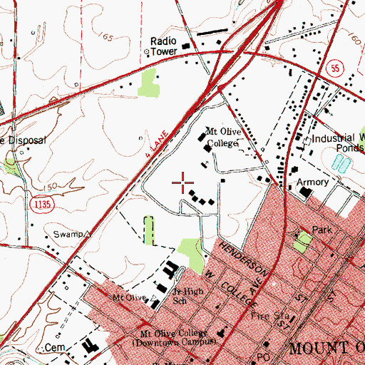 Topographic Map of Mount Olive College - George and Annie Dail Kornegay Arena, NC