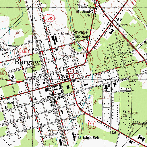 Topographic Map of Burgaw Town Hall, NC