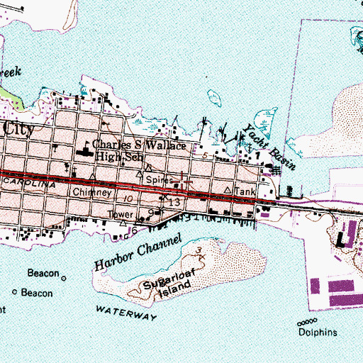 Topographic Map of Morehead City Hall, NC