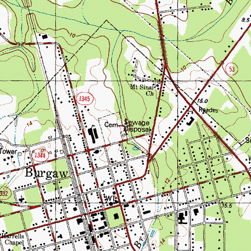Topographic Map of Burgaw Wastewater Treatment Plant, NC