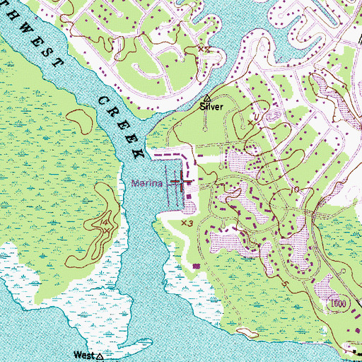 Topographic Map of Northwest Creek Marina, NC
