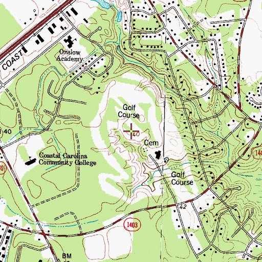 Topographic Map of Jacksonville Country Club, NC