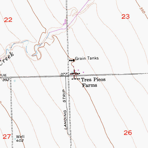 Topographic Map of Tres Picos Farms, CA