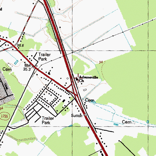 Topographic Map of Adamsville Church of God, NC