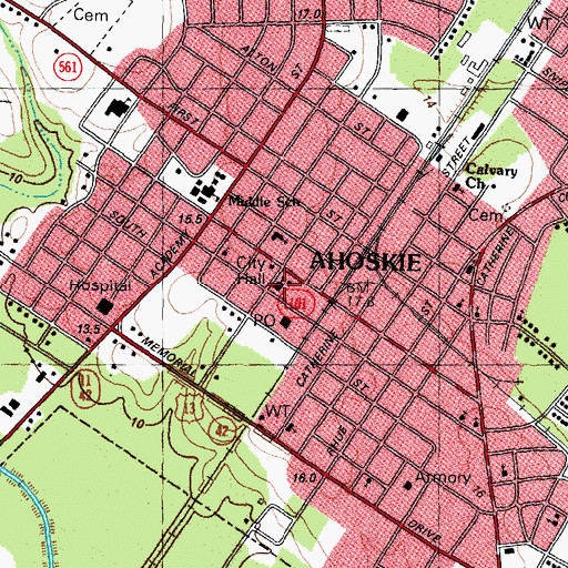 Topographic Map of Ahoskie United Methodist Church, NC