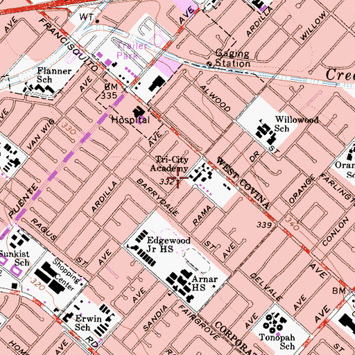 Topographic Map of Tri-City Academy, CA