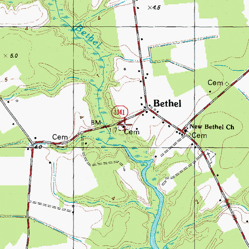 Topographic Map of Bethel Baptist Church, NC