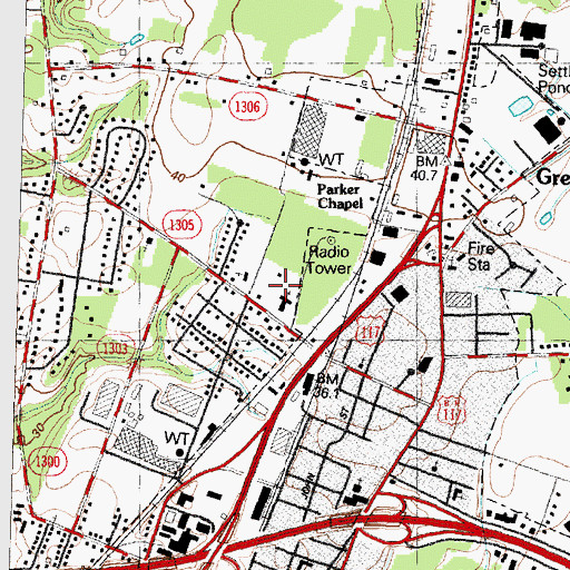 Topographic Map of New Greenleaf Church of Christ, NC