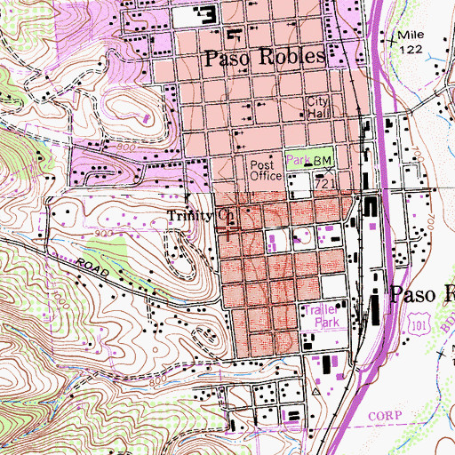 Topographic Map of Trinity Lutheran Church, CA