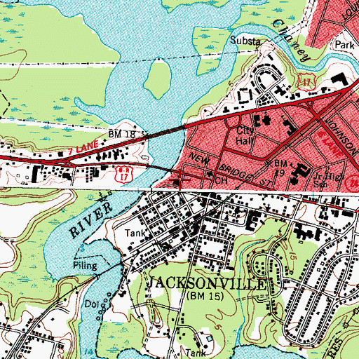 Topographic Map of Jacksonville Bible Church, NC