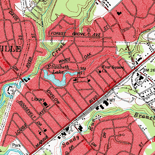 Topographic Map of Jacksonville Church of God, NC