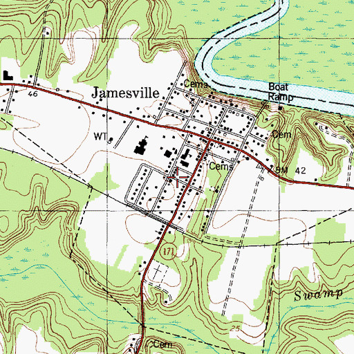 Topographic Map of Jamesville Baptist Church, NC
