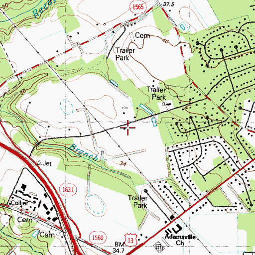 Topographic Map of New Life Baptist Church, NC