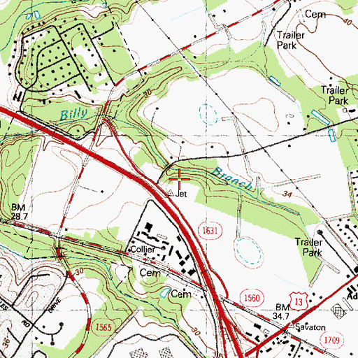 Topographic Map of Oak Forest Road Church of Christ, NC